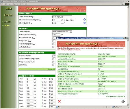 Windpar-Ertragsanalyse Screenshot
